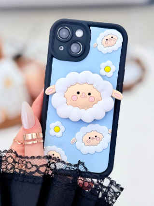 Iphone 13 ve iphone 14 Uyumlu Pop Socket Kuzu Oyuncak Tasarımlı Esnek Silikon Kılıfı