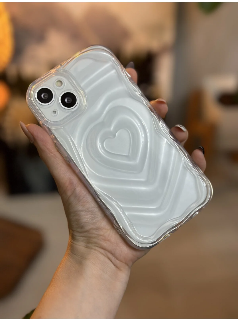 Iphone 14 Plus - 15 Plus Şeffaf 3d Kabartma Kalp Tasarımlı Silikon Kılıf