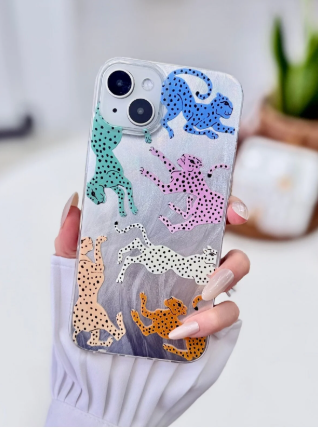 Iphone 14 Plus - 15 Plus Uyumlu Shine Renkli Leopar Renk Geçişli Parlak Tasarımlı Silikon Kılıf