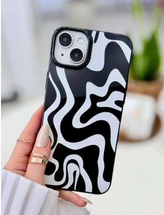 Iphone 14 Plus Ve 15 Plus Uyumlu Siyah Beyaz BASKI Desenli Silikon Kılıf