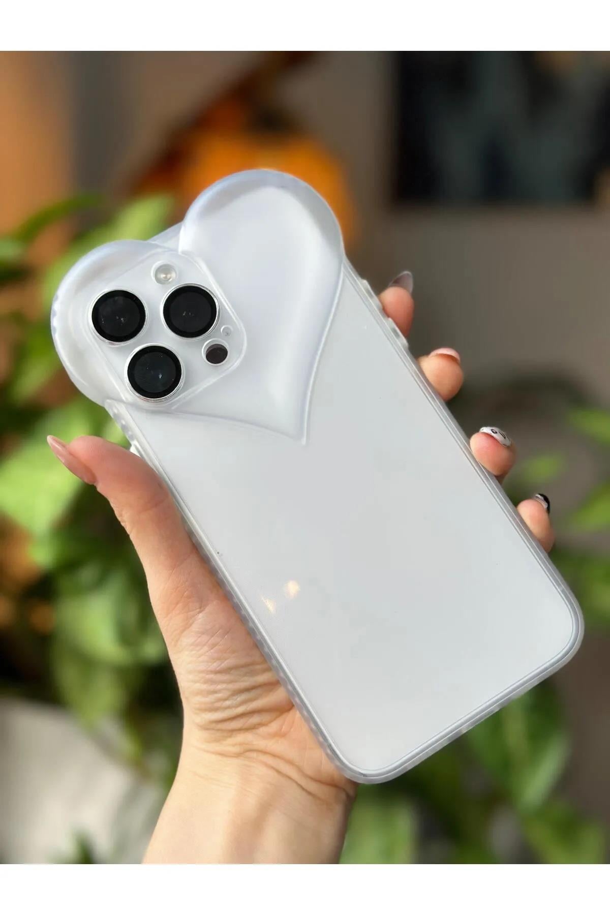 Iphone 14 PRO Şeffaf 3d Kalp Tasarımlı Silikon Kılıf