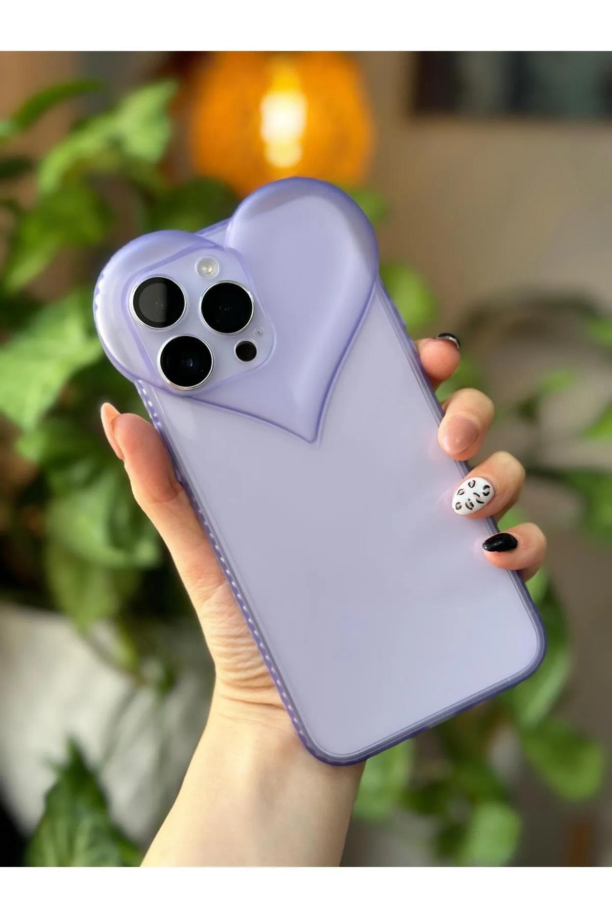 Iphone 14 PRO Şeffaf 3d Kalp Tasarımlı Silikon Kılıf