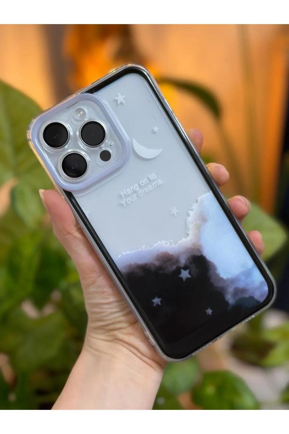 Iphone 14 Pro Uyumlu Siyah Kristal Night Baskı Desenli Silikon Kılıf
