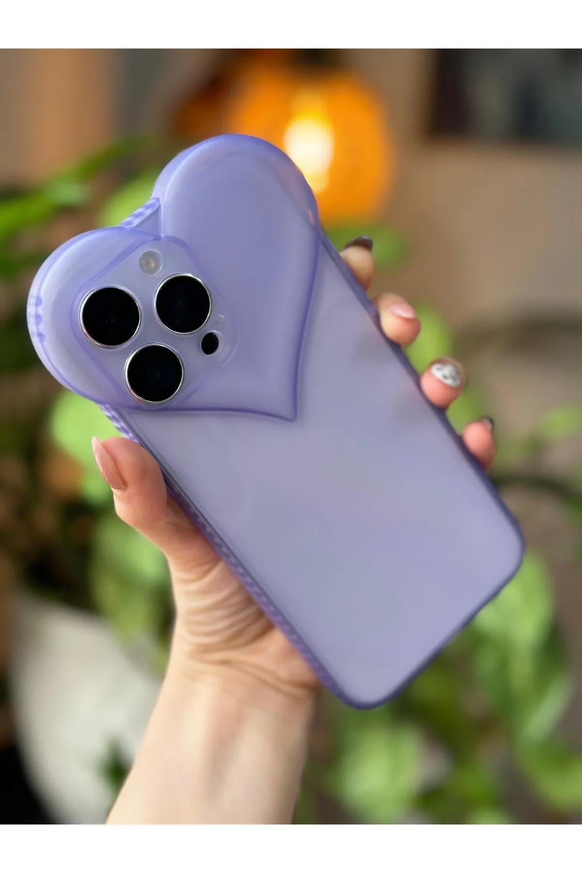 Iphone 14 PROMAX Şeffaf 3d Kalp Tasarımlı Silikon Kılıf