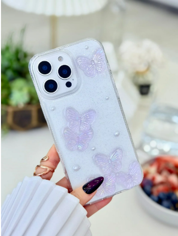 Iphone 14 Promax Uyumlu 3d Mor Kelebek Tasarımlı Epoksili Oyuncaklı Kılıf