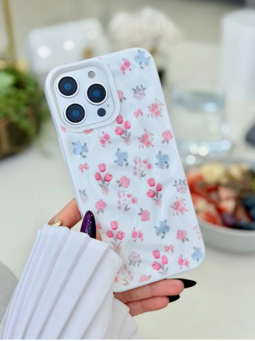 Iphone 14 Promax Uyumlu Baskı 3D Kabartma Lale Tasarımlı Esnek Silikon Koruyucu Kılıf