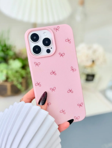 Iphone 14 Promax Uyumlu Baskı Pembe Fiyonk Tasarımlı Esnek Silikon Koruyucu Kılıf