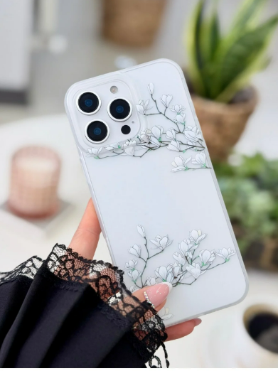 Iphone 14 Promax Uyumlu Parmak İzi Bırakmaz Mat Baskı SAKURA KENAR Şeffaf Kılıf