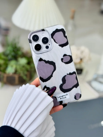 Iphone 14 Promax Uyumlu Shine Gri Leopar Baskı Renk Geçişli Tasarımlı Silikon Kılıf