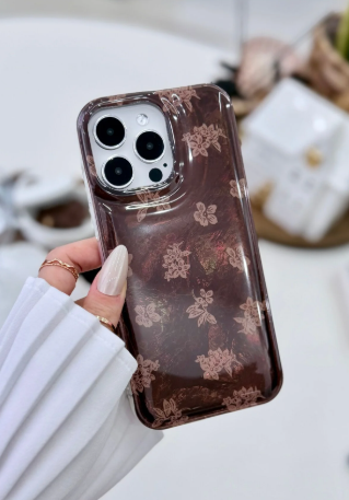 Iphone 14 Promax Uyumlu Shine Kahve Çiçek Baskı Renk Geçişli Tasarımlı Silikon Kılıf