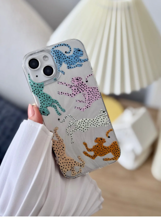 Iphone 15 - 14 - 13 Uyumlu Shine Renkli Leopar Renk Geçişli Parlak Tasarımlı Silikon Kılıf