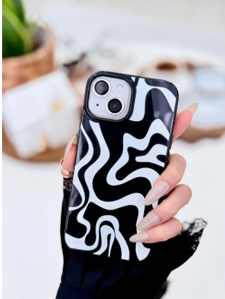 Iphone 15 - 14 - 13 Uyumlu Siyah Beyaz Baskı Desenli Darbe Önleyici Esnek Silikon Kılıf