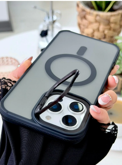 Iphone 16 Promax Uyumlu Magsafe Özellikli Metal Kamera Çerçeveli Standlı Silikon Kılıf