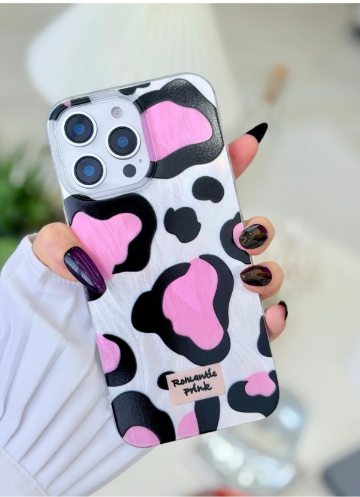 Iphone 16 Promax UYUMLU Shine Pembe Leopar Renk Geçişli Parlak Silikon Korumalı Kılıf