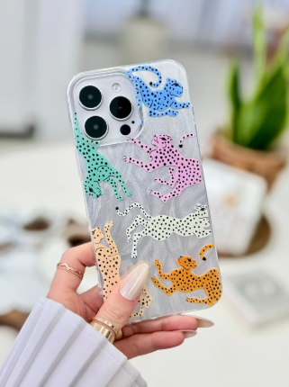Iphone 16 Promax UYUMLU Shine Renkli Leopar Renk Geçişli Parlak Silikon Korumalı Kılıf