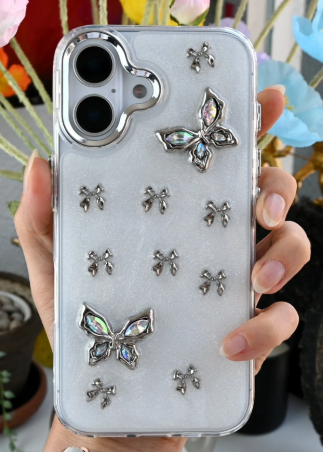 Iphone 16 Uyumlu 3D Metal Kelebek Tasarımlı Oyuncaklı Silikon Kılıf