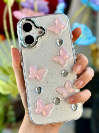 Iphone 16 Uyumlu 3D Pembe Kelebek Tasarımlı Oyuncaklı Silikon Kılıf