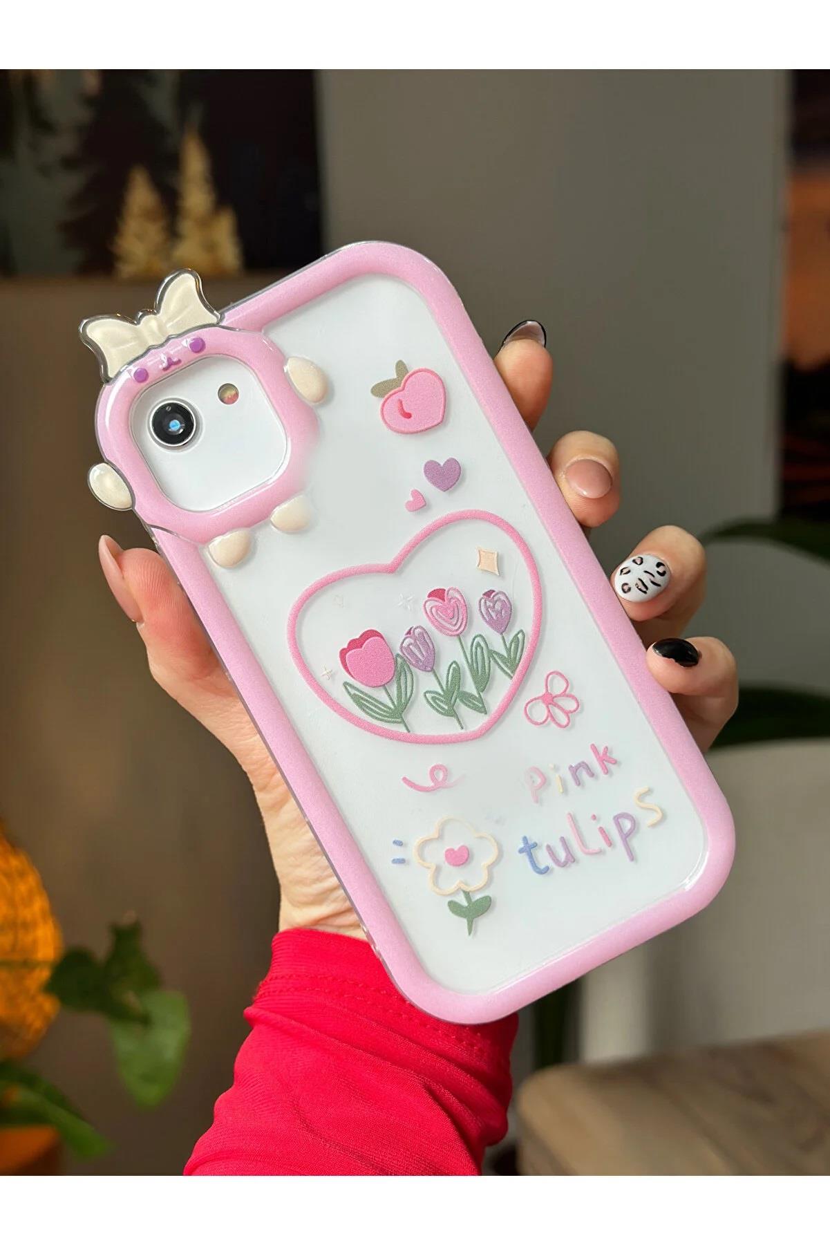 Iphone 6 - 6s - 7 - 8 - Se 2020 Uyumlu Pink Tulips Figürlü Tasarım Kılıf