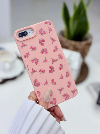 İPhone 6 Plus - 7 Plus Ve 8 Plus Uyumlu Baskı Mini Pembe Çiçek Lansman Silikon Kılıf