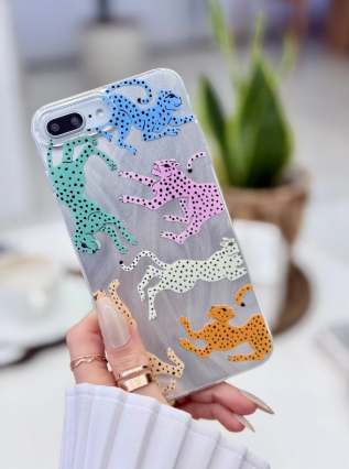 Iphone 7 Plus Ve 8 Plus Uyumlu Shine Renkli LEOPAR Renk Geçişli Desenli Silikon Kılıf
