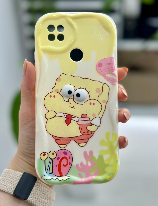 Xiaomi Redmi 9C Uyumlu Sünger Bob Tasarımlı Oyuncaklı Silikon Kılıf