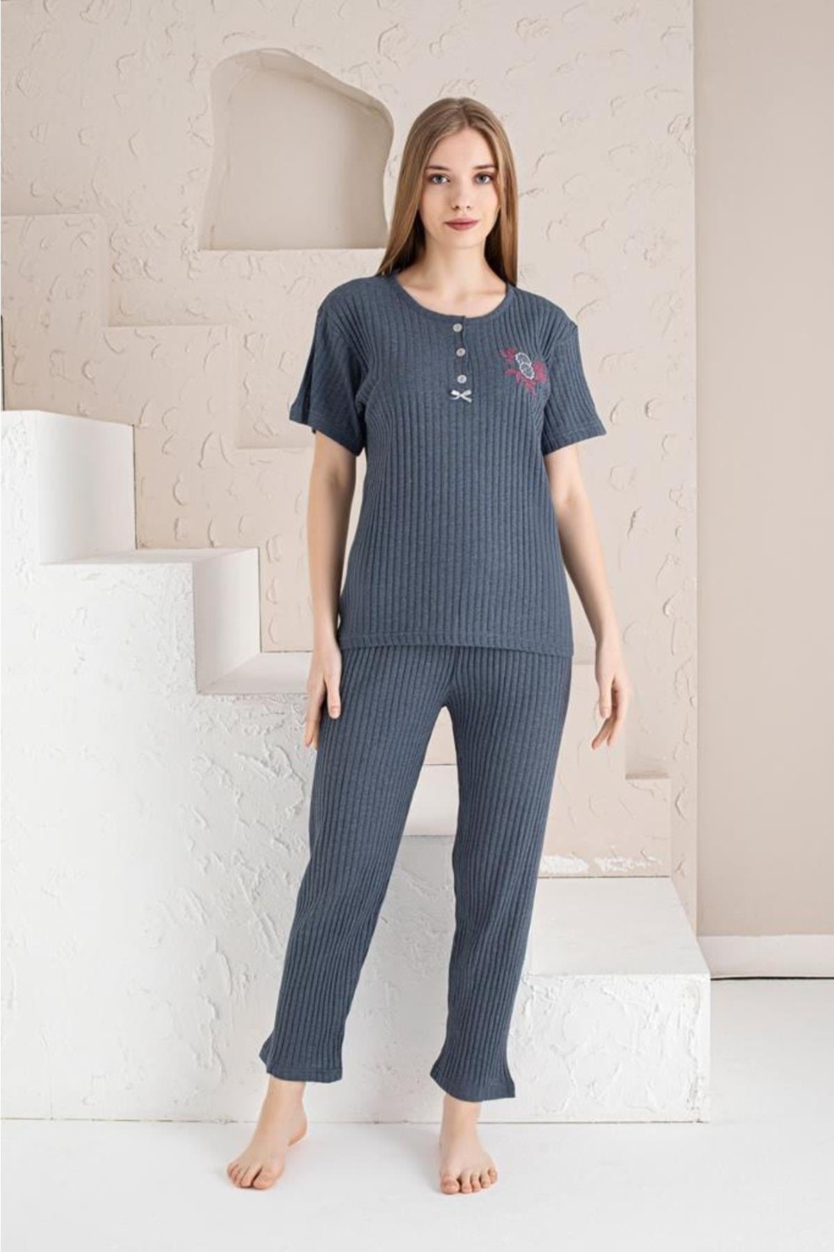 Indigo Kısa Kollu Uzun Paça Pantolon Pijama Takımı