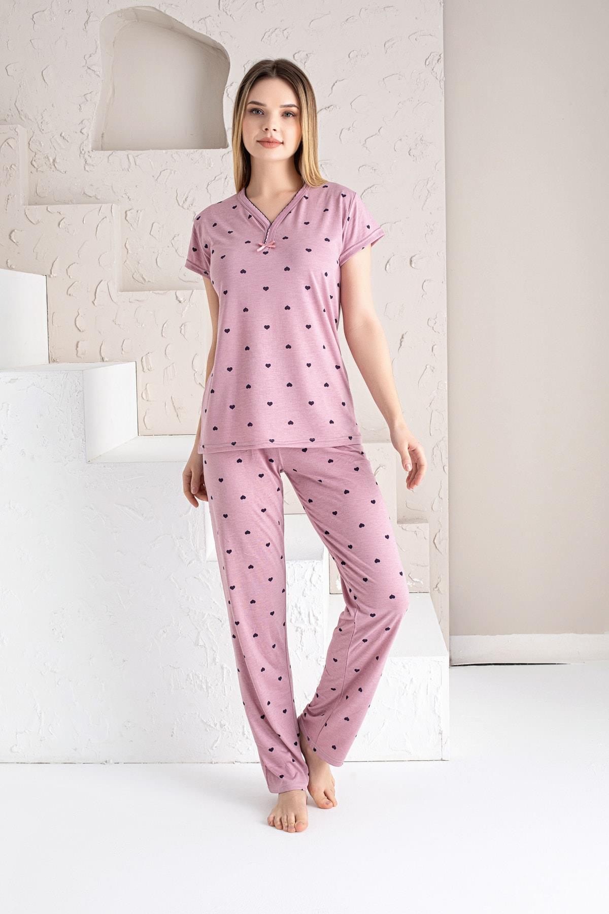 Pembe Kalp Desenli Pijama Takımı
