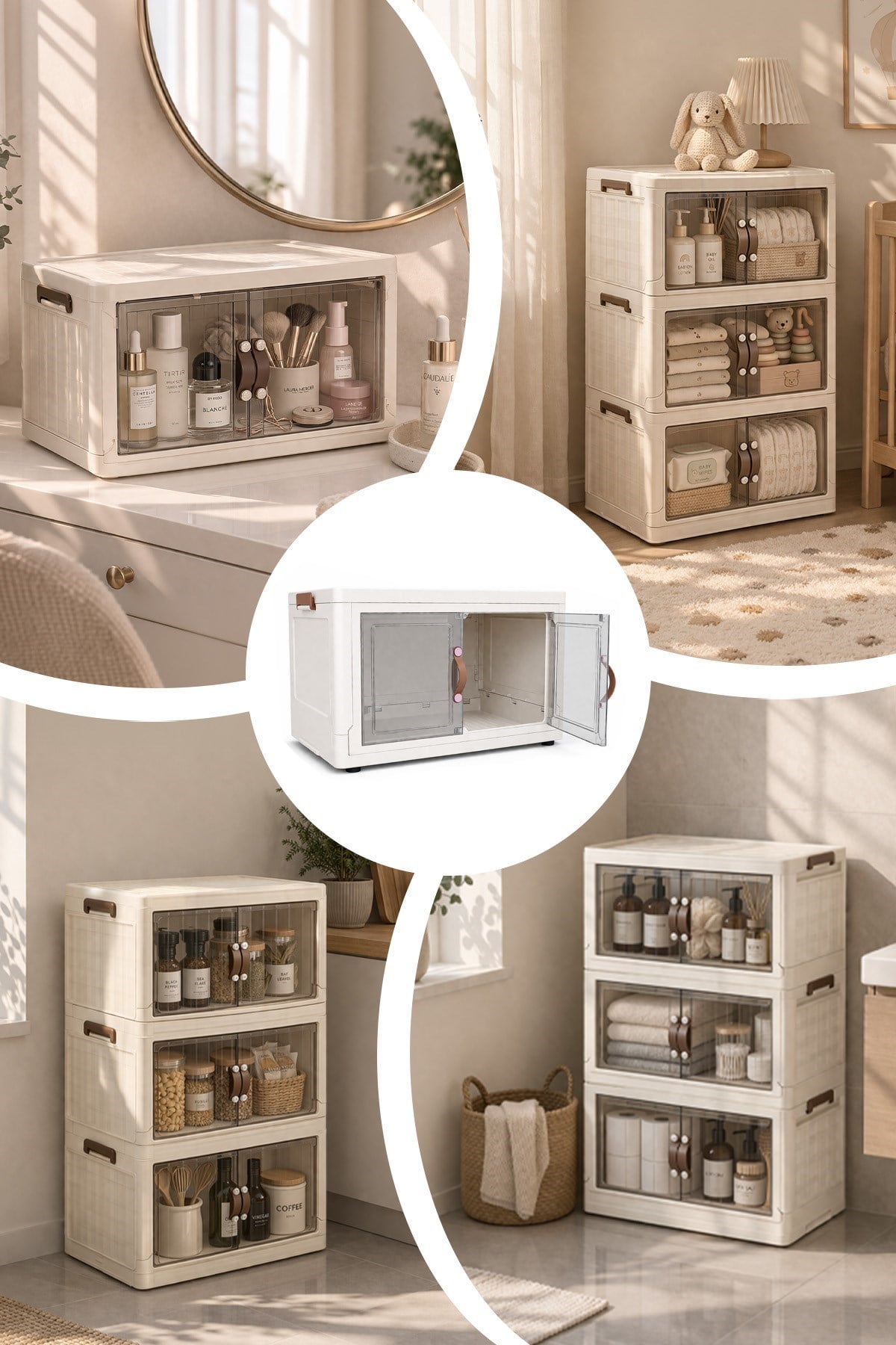  Katlanabilir Tekli Modüler Saklama Kutusu Şeffaf Kapaklı Çok Amaçlı Düzenleyici Portatif Dolap