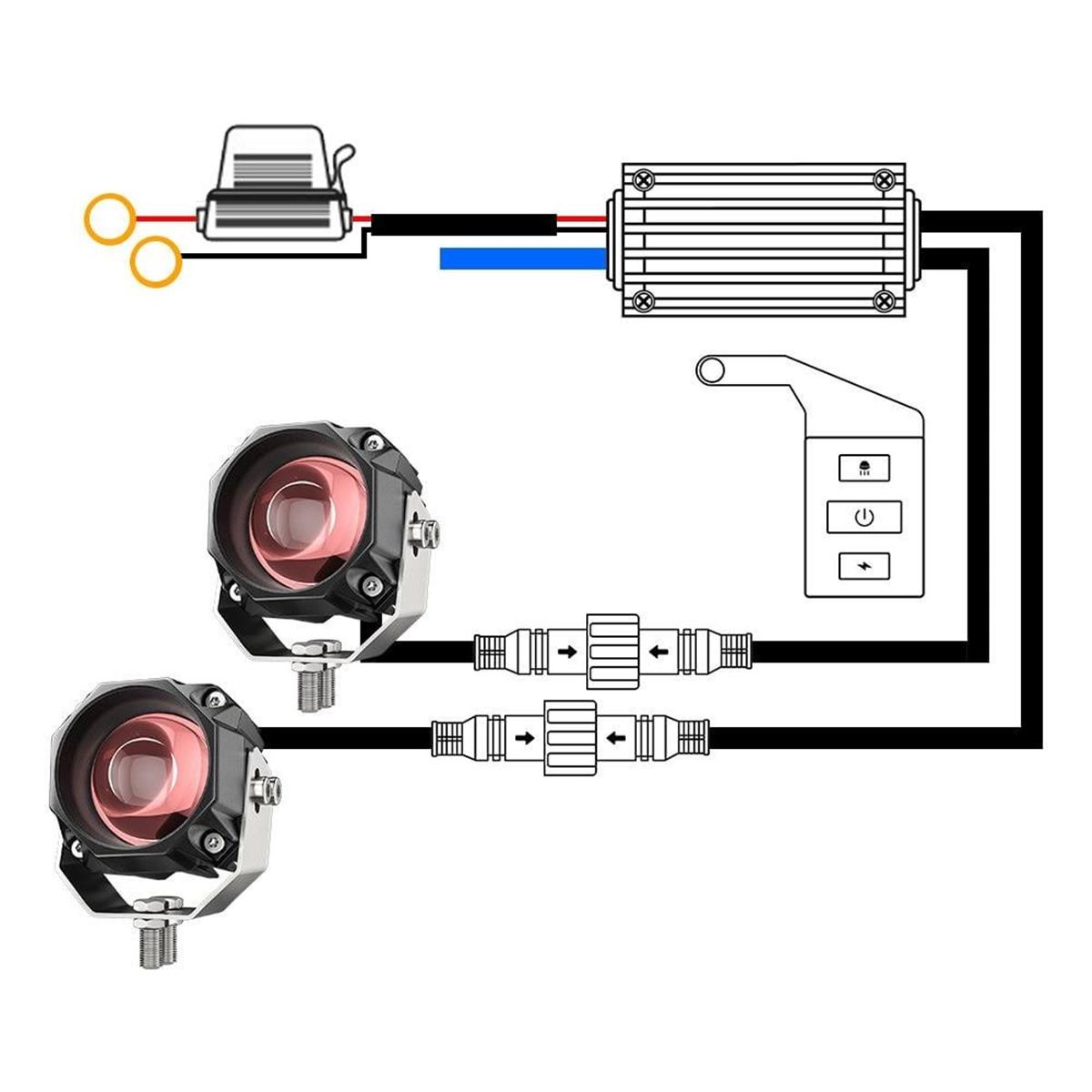  Motosiklet Çakarlı Bluetooth Kumandalı Led Lazer Sis Farı Kiti 5 Modlu Beyaz Sarı Sis Farı 