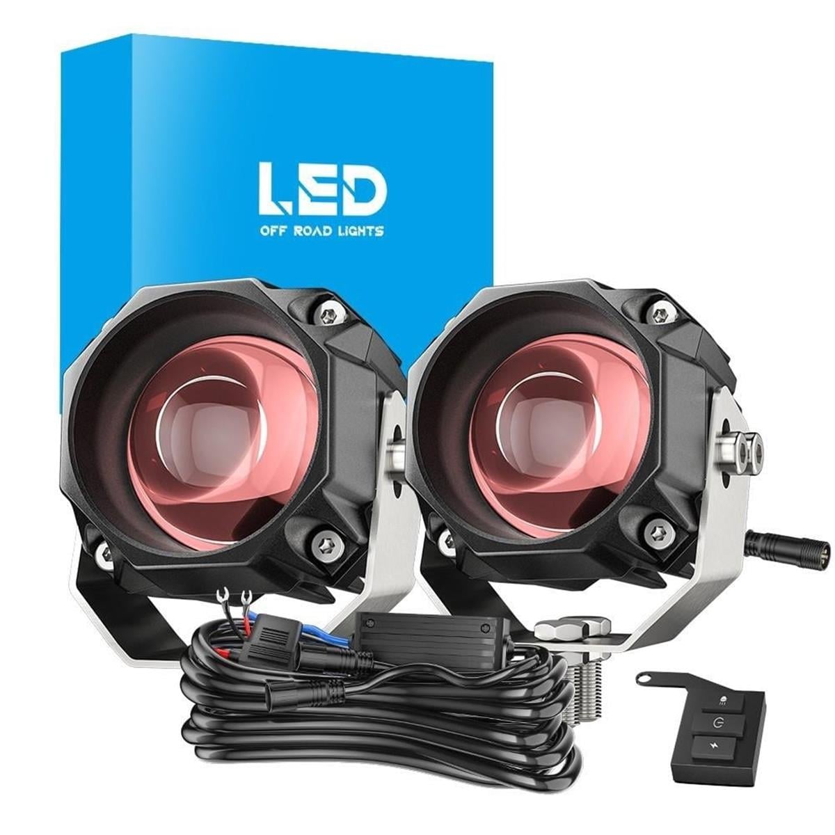  Motosiklet Çakarlı Bluetooth Kumandalı Led Lazer Sis Farı Kiti 5 Modlu Beyaz Sarı Sis Farı 
