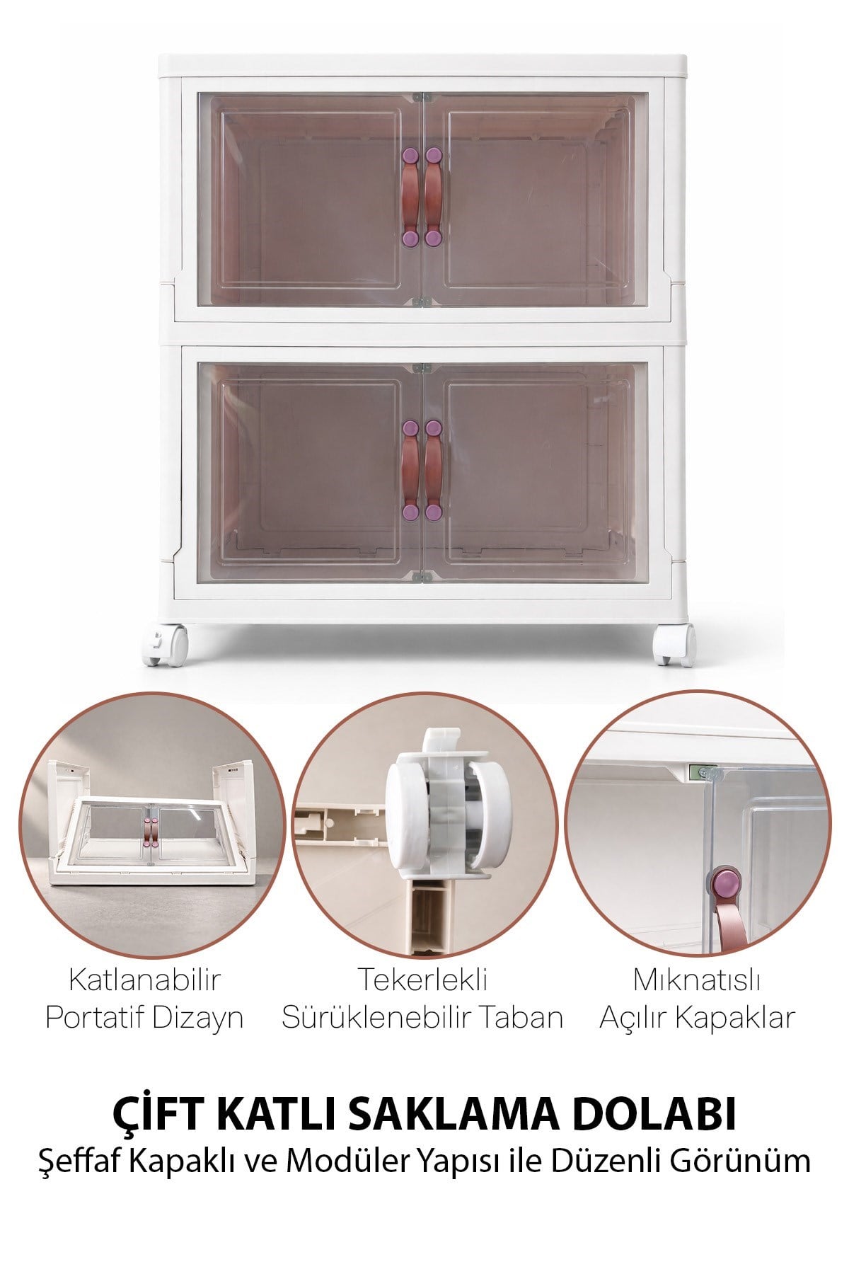 2 Katlı Katlanabilir Modüler Saklama Kutusu Şeffaf Kapaklı Çok Amaçlı Düzenleyici Portatif Dolap