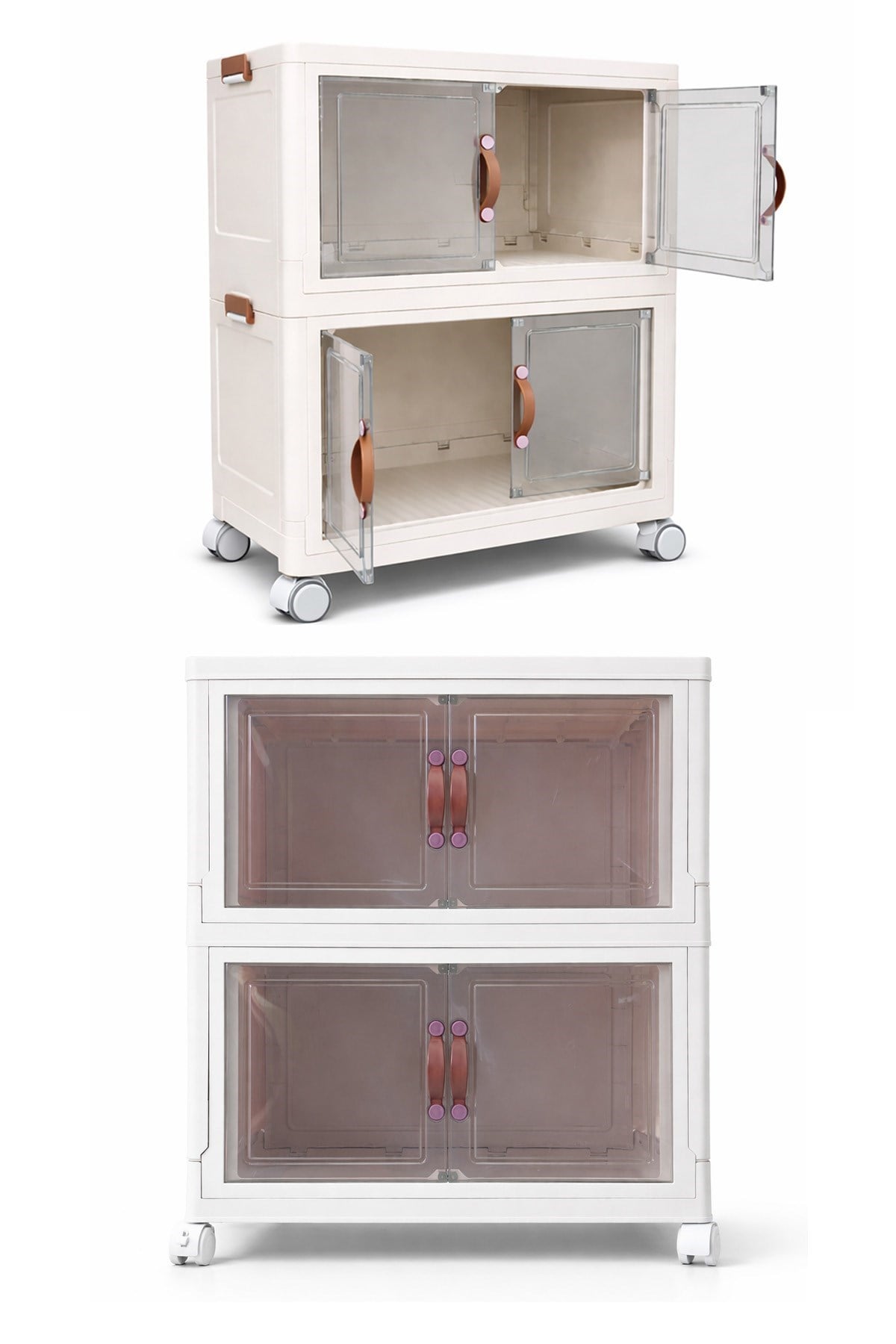 2 Katlı Katlanabilir Modüler Saklama Kutusu Şeffaf Kapaklı Çok Amaçlı Düzenleyici Portatif Dolap