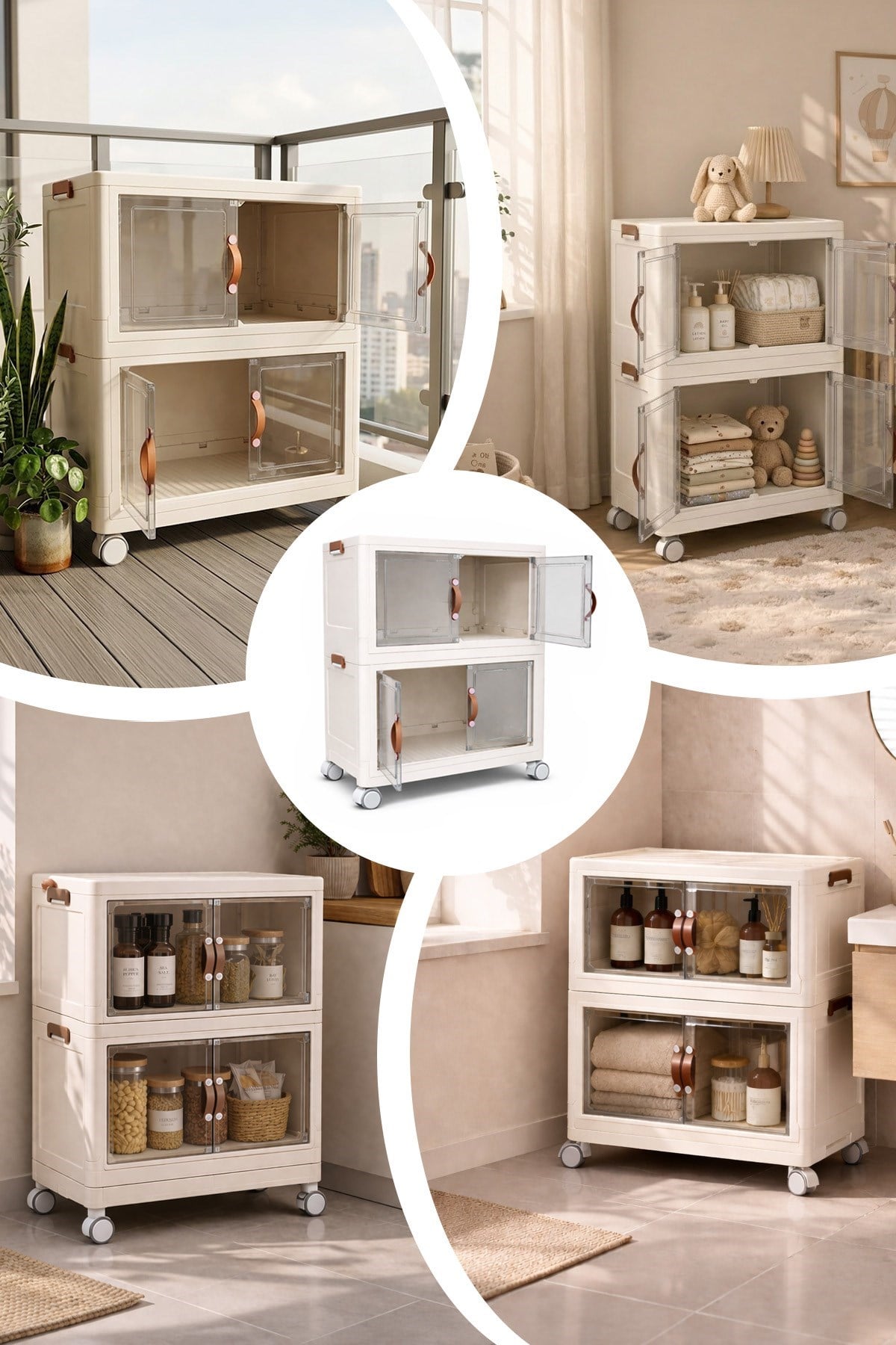 2 Katlı Katlanabilir Modüler Saklama Kutusu Şeffaf Kapaklı Çok Amaçlı Düzenleyici Portatif Dolap