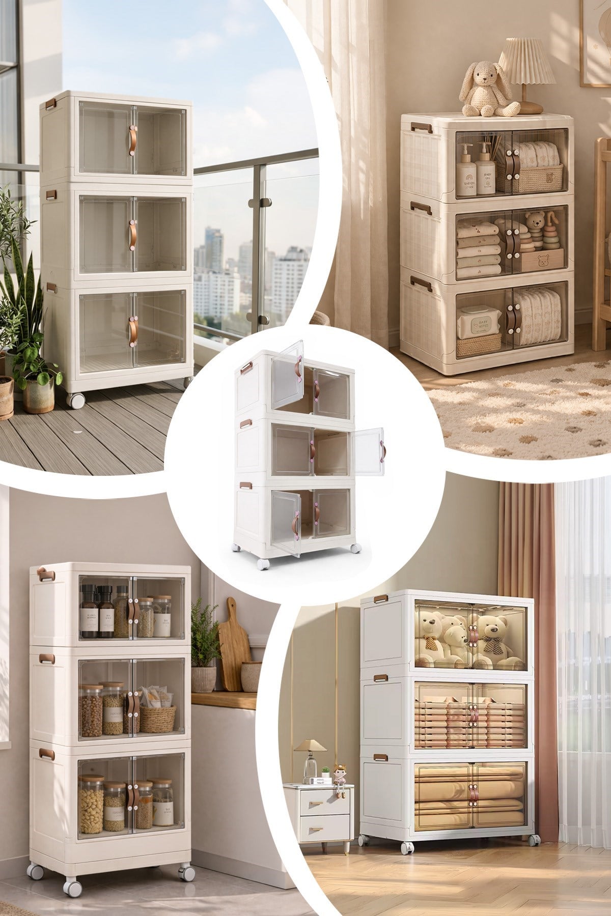 3 Katlı Katlanabilir Modüler Saklama Kutusu Şeffaf Kapaklı Çok Amaçlı Düzenleyici Portatif Dolap