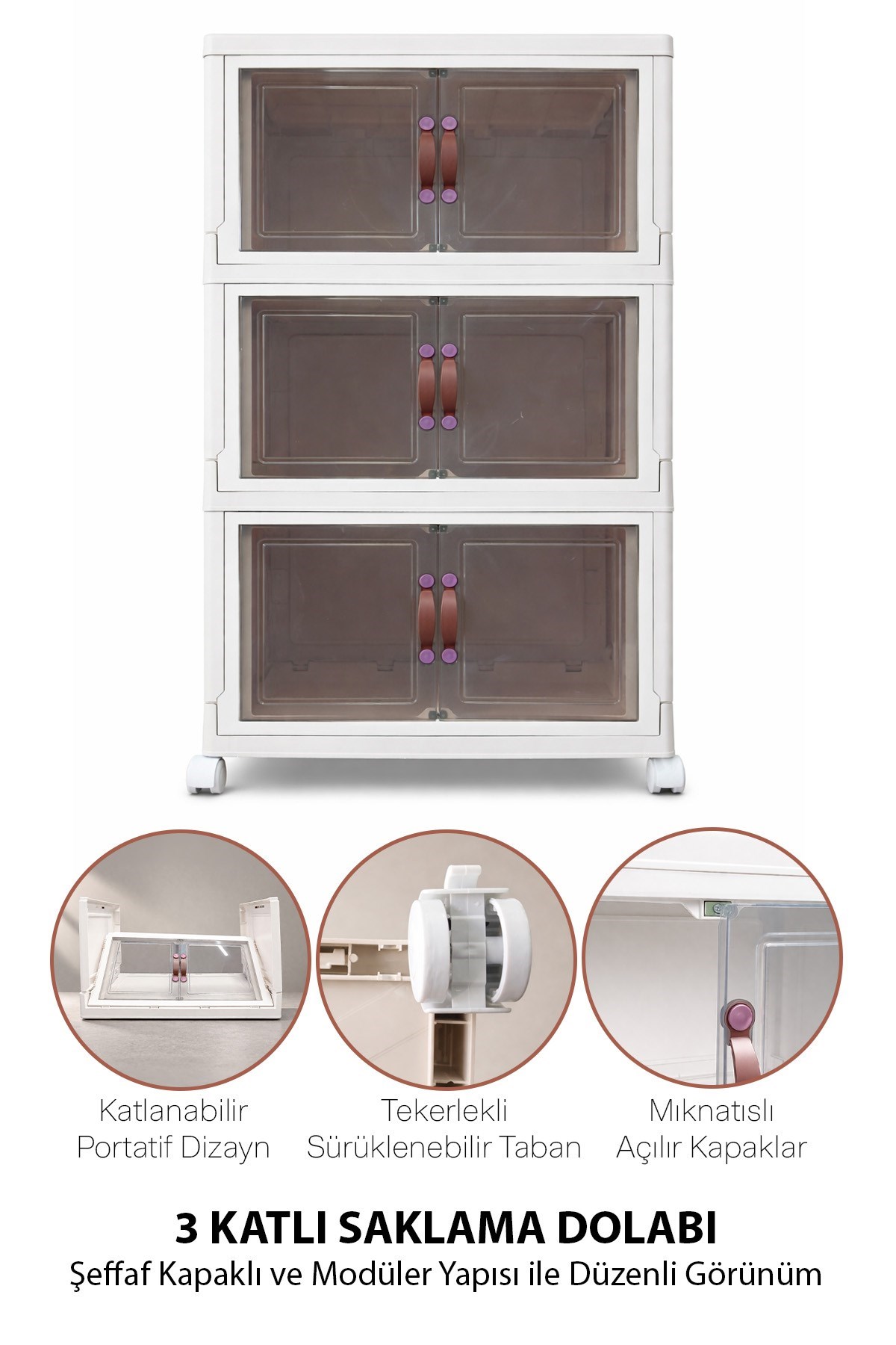 3 Katlı Katlanabilir Modüler Saklama Kutusu Şeffaf Kapaklı Çok Amaçlı Düzenleyici Portatif Dolap