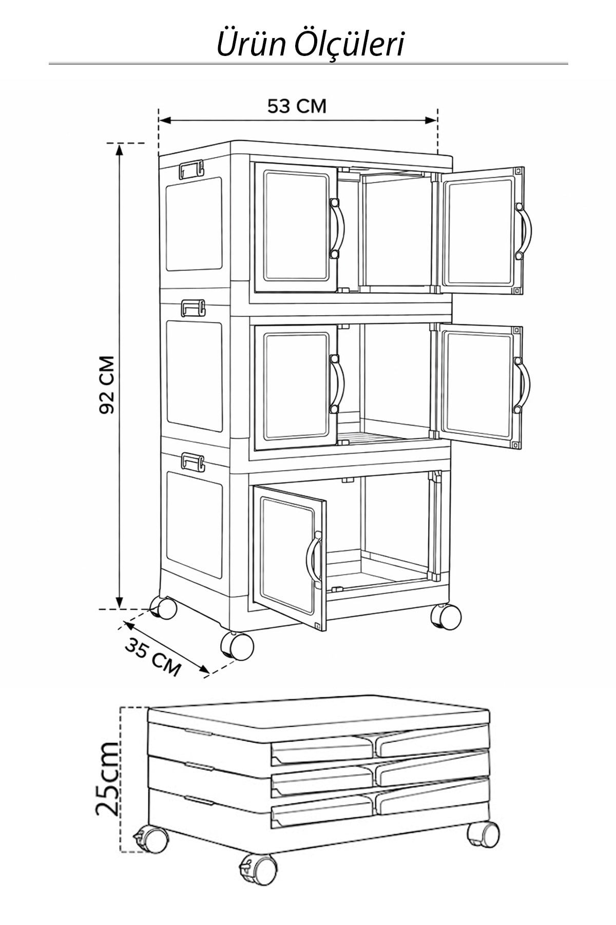 3 Katlı Katlanabilir Modüler Saklama Kutusu Şeffaf Kapaklı Çok Amaçlı Düzenleyici Portatif Dolap