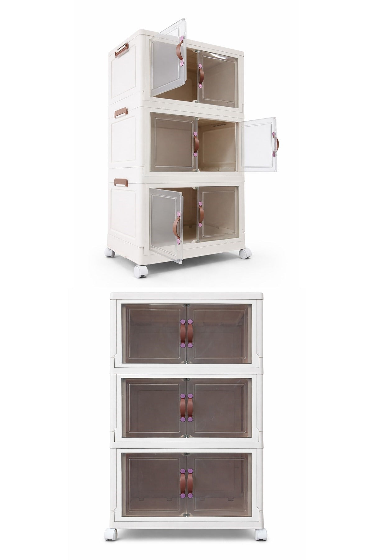 3 Katlı Katlanabilir Modüler Saklama Kutusu Şeffaf Kapaklı Çok Amaçlı Düzenleyici Portatif Dolap