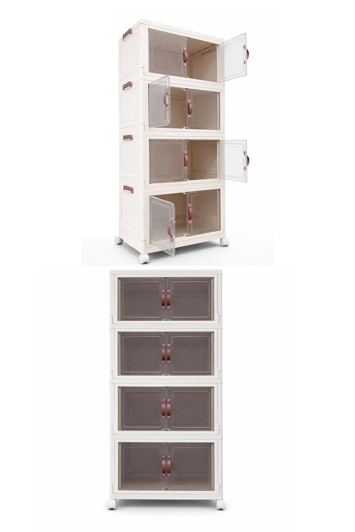 4 Katlı Katlanabilir Modüler Saklama Kutusu Şeffaf Kapaklı Çok Amaçlı Düzenleyici Portatif Dolap