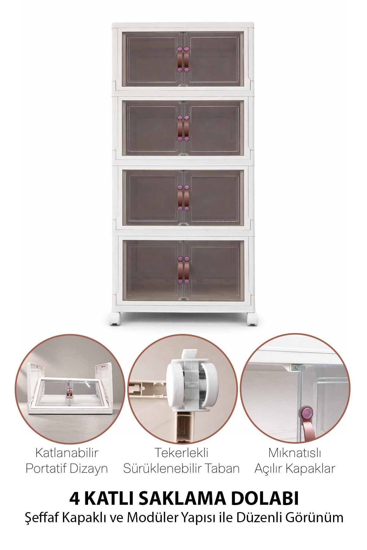 4 Katlı Katlanabilir Modüler Saklama Kutusu Şeffaf Kapaklı Çok Amaçlı Düzenleyici Portatif Dolap