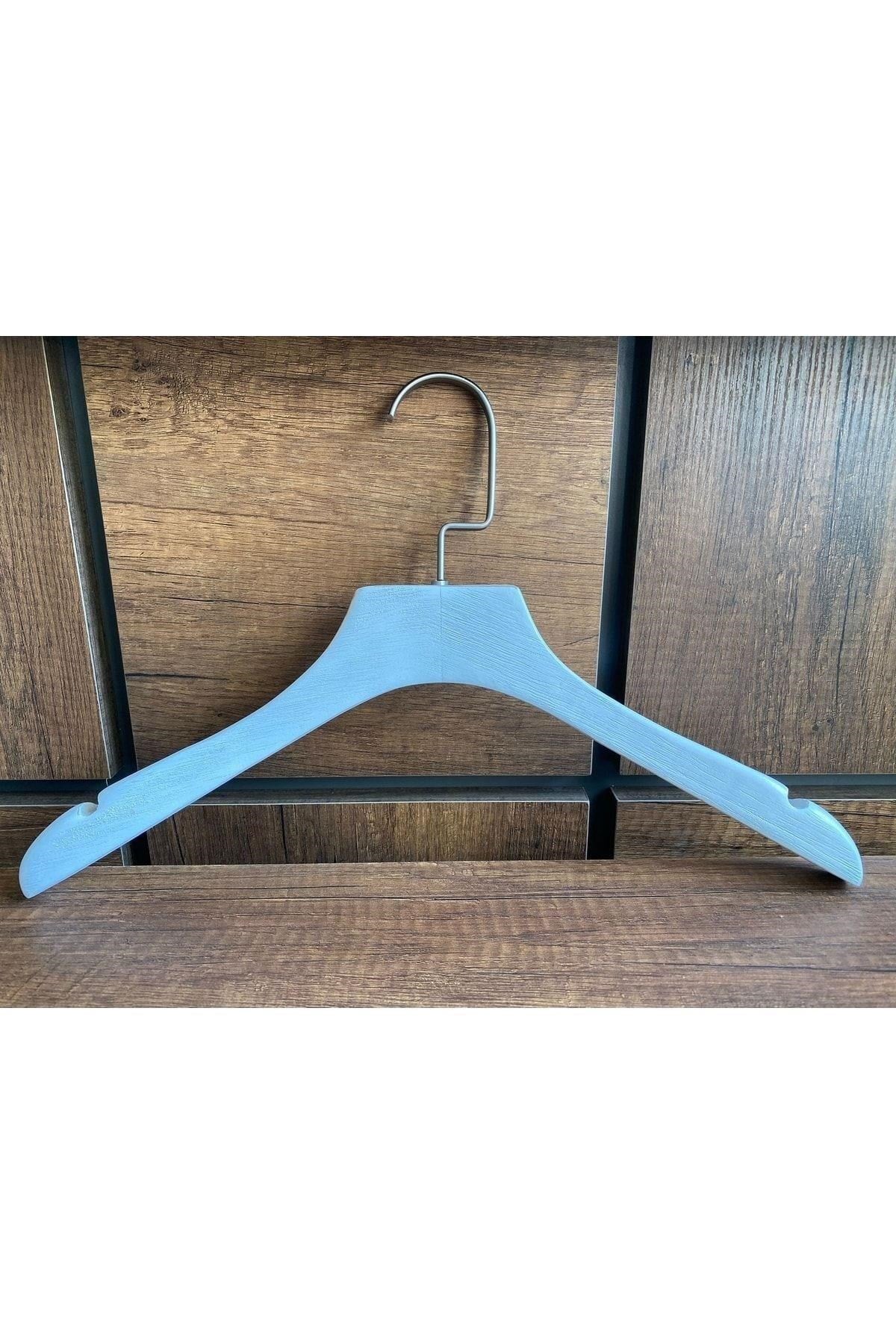 Ahşap Ceket Askı 38 Cm Eskitme Beyaz Naturel Askı 5 Adet