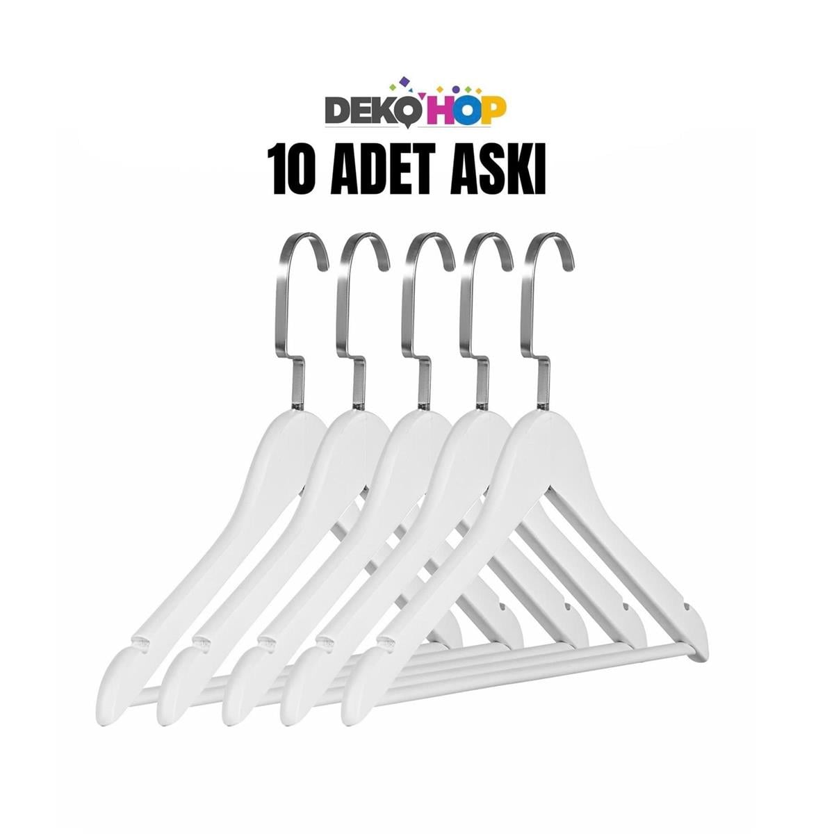 Ahşap Elbise Kıyafet Askısı 1.Kalite Ahşap Beyaz Renk Ahşap Askı 50 ADET