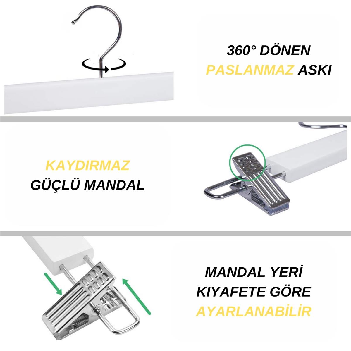 Ahşap Etek Pantolon Askısı Mandallı Lüks Elbise Askılık Vernikli Renk 10/50/100 Adet