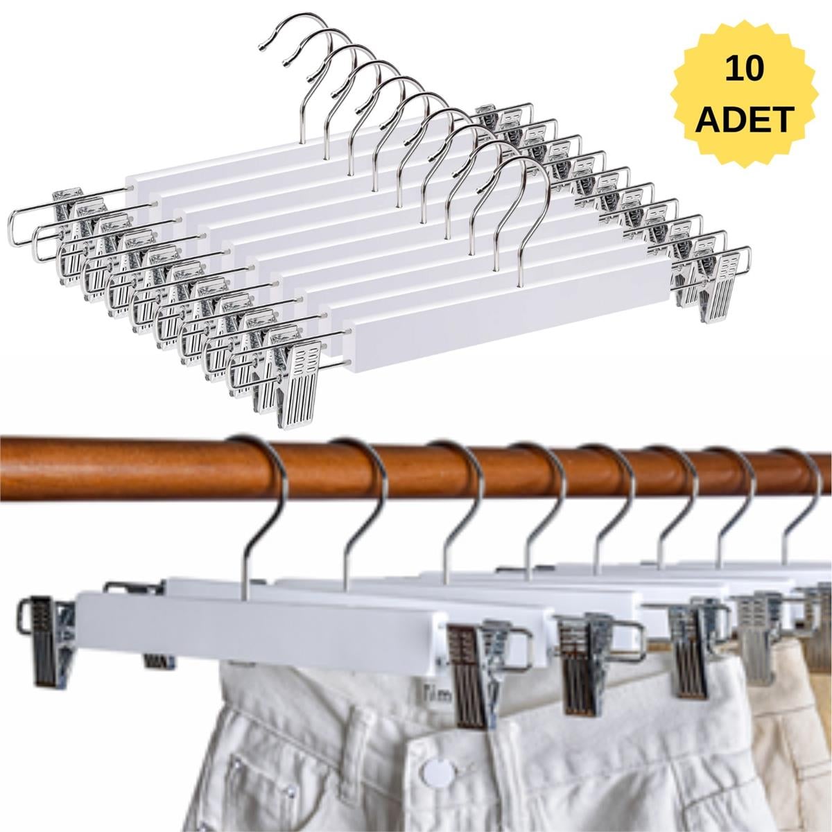 Ahşap Etek Pantolon Askısı Mandallı Lüks Elbise Askılık Vernikli Renk 10/50/100 Adet