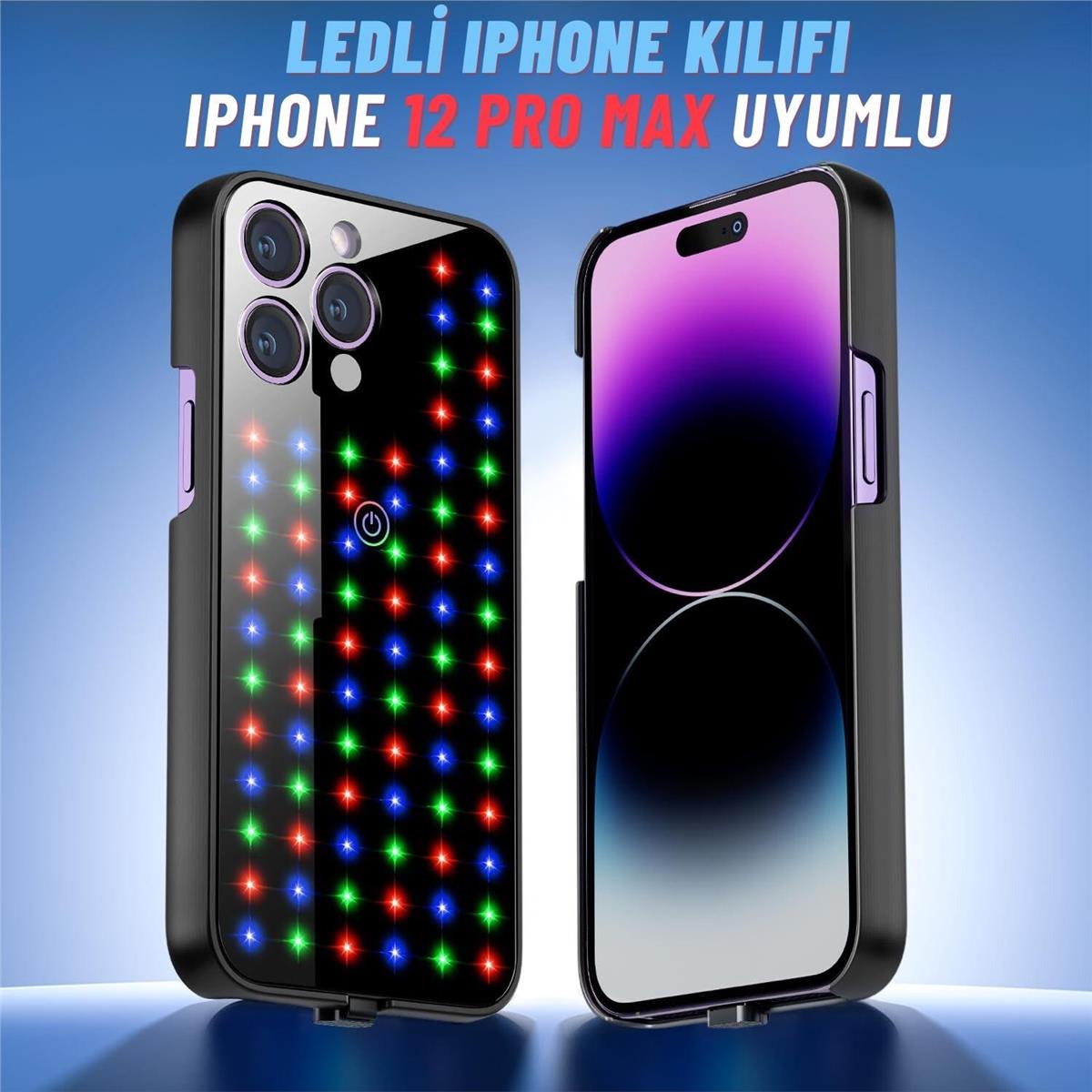 Apple Iphone 12 Pro Max Uyumlu Rgb LED Işıklı Siyah Telefon Kılıfı