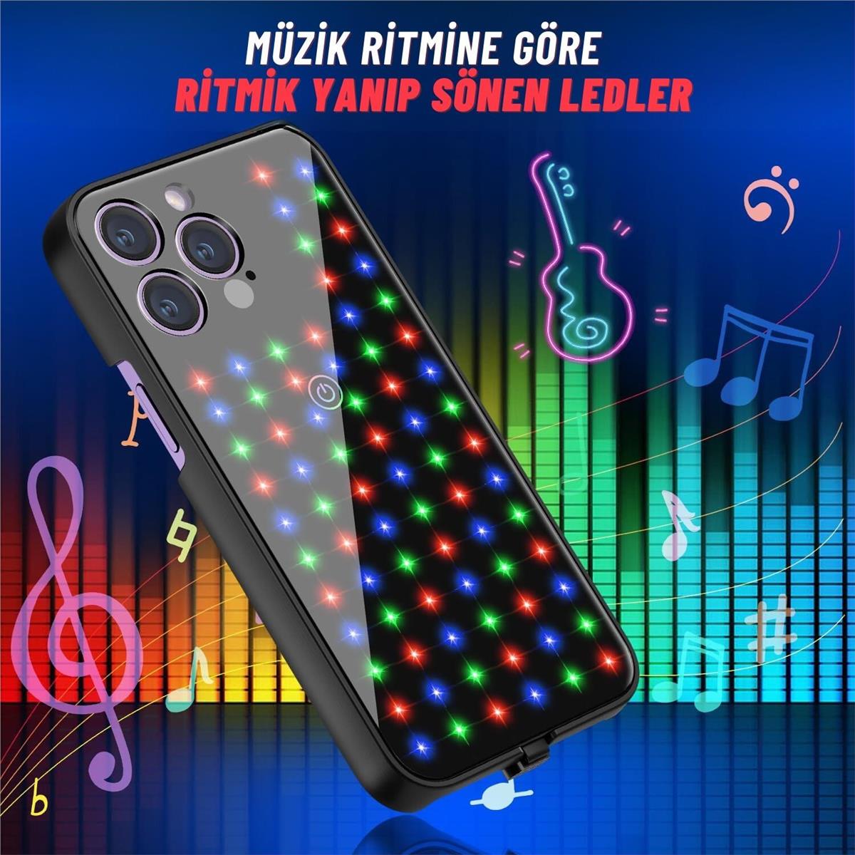 Apple Iphone 13 Pro Uyumlu Rgb LED Işıklı Siyah Telefon Kılıfı