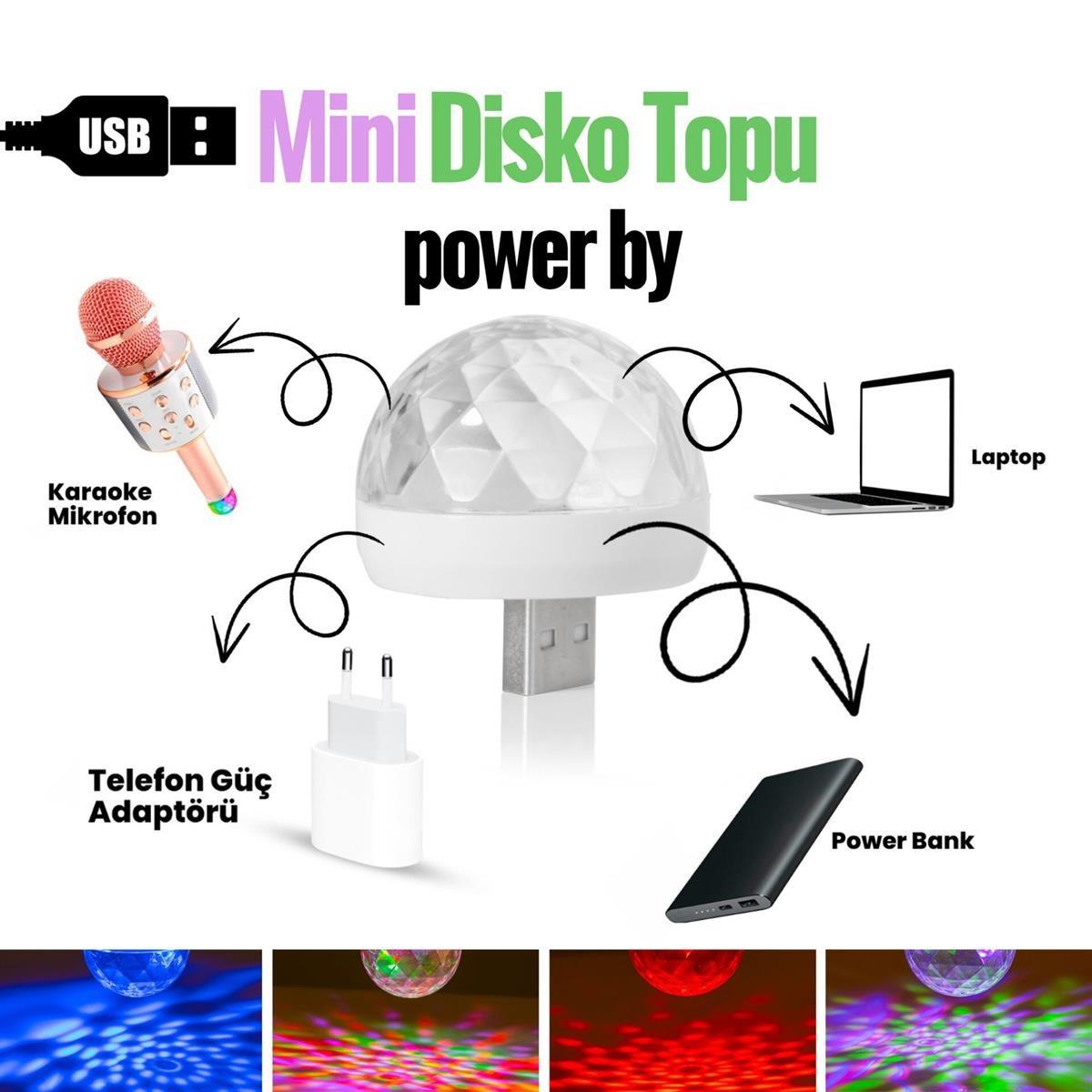Araç İçi Mini Disko Topu Usb Girişli Telefon Mikrofon Uyumlu