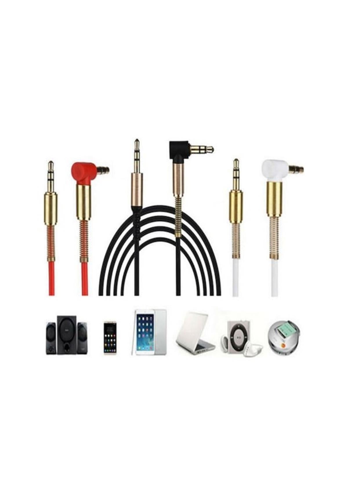 Aux Kablo 3.5 Mm L Tipi Uyumlu Spiralli Audio Aux Kablo Kırmızı