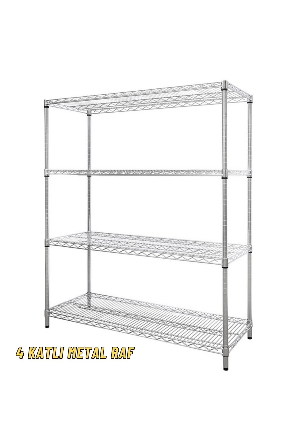 Ayarlanabilir 4 Katlı Depo Rafı 152x53x183 Cm Kiler Mutfak Balkon Çiçeklik Çelik Tel Raf