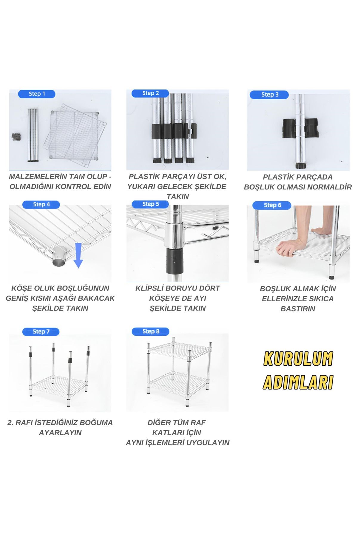 Ayarlanabilir 4 Katlı Depo Rafı 152x53x183 Cm Kiler Mutfak Balkon Çiçeklik Çelik Tel Raf