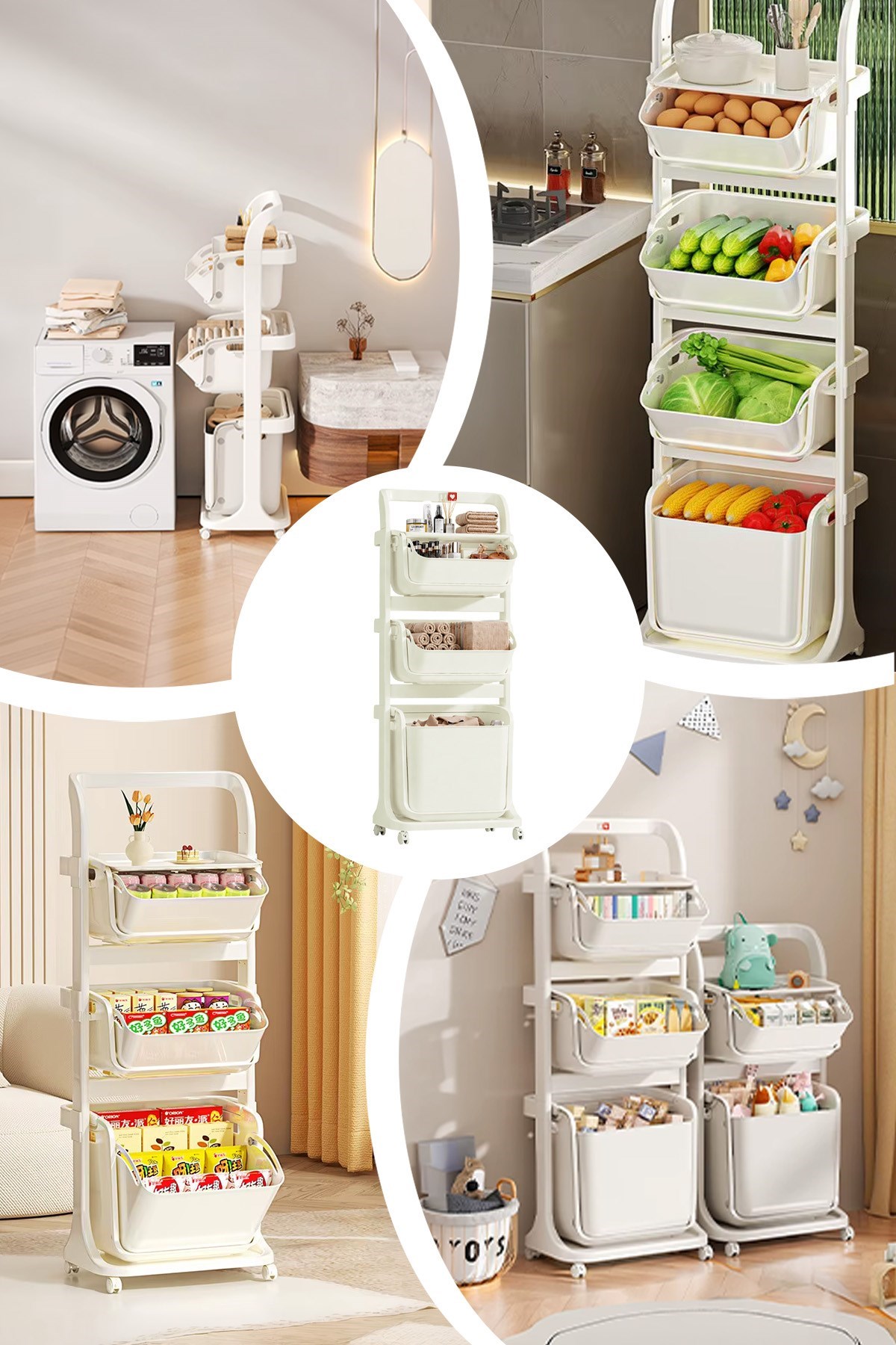 Banyo Mutfak Çocuk Odası Düzenleme Raf Çok Amaçlı Tekerlekli Modüler Organizer Sepet 